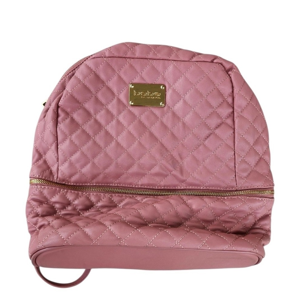 Bebe Pink Quilted Backpack Purse Gold Tone Convertible Bag Faux Leather